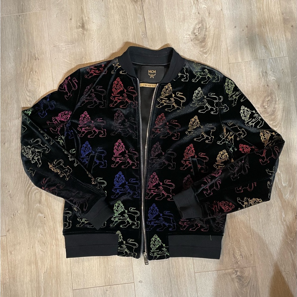 MCM Limited Edition Black Velvet Jacket with Multicolored Embroidery RARE Sz 50